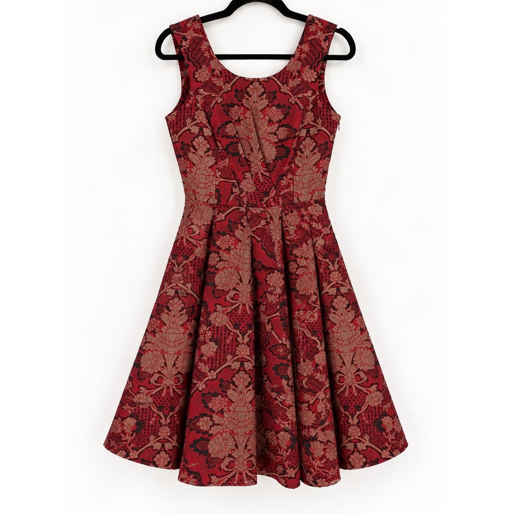 Tracy Reese Dress Women Size 4 Red Metallic Jacquard Holiday Glam NWT
